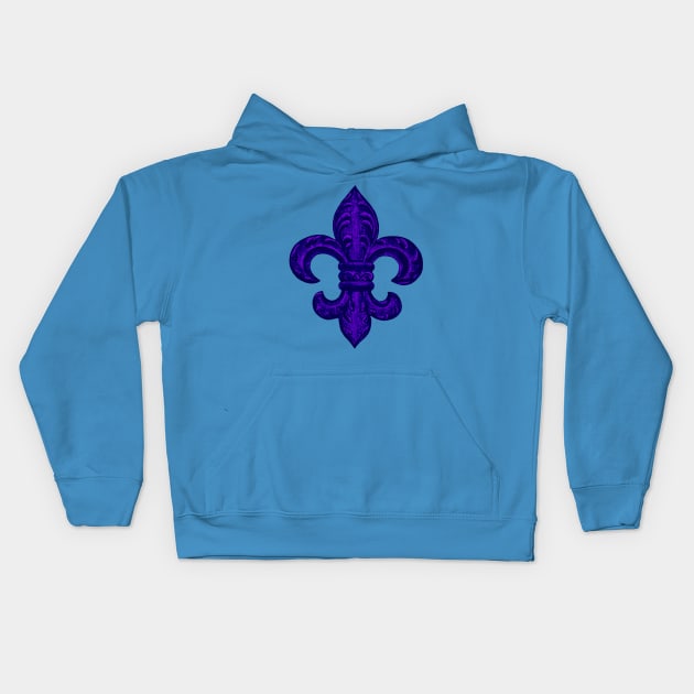 Purple French Fleur de Lys, floral swirls Kids Hoodie by LittleBean